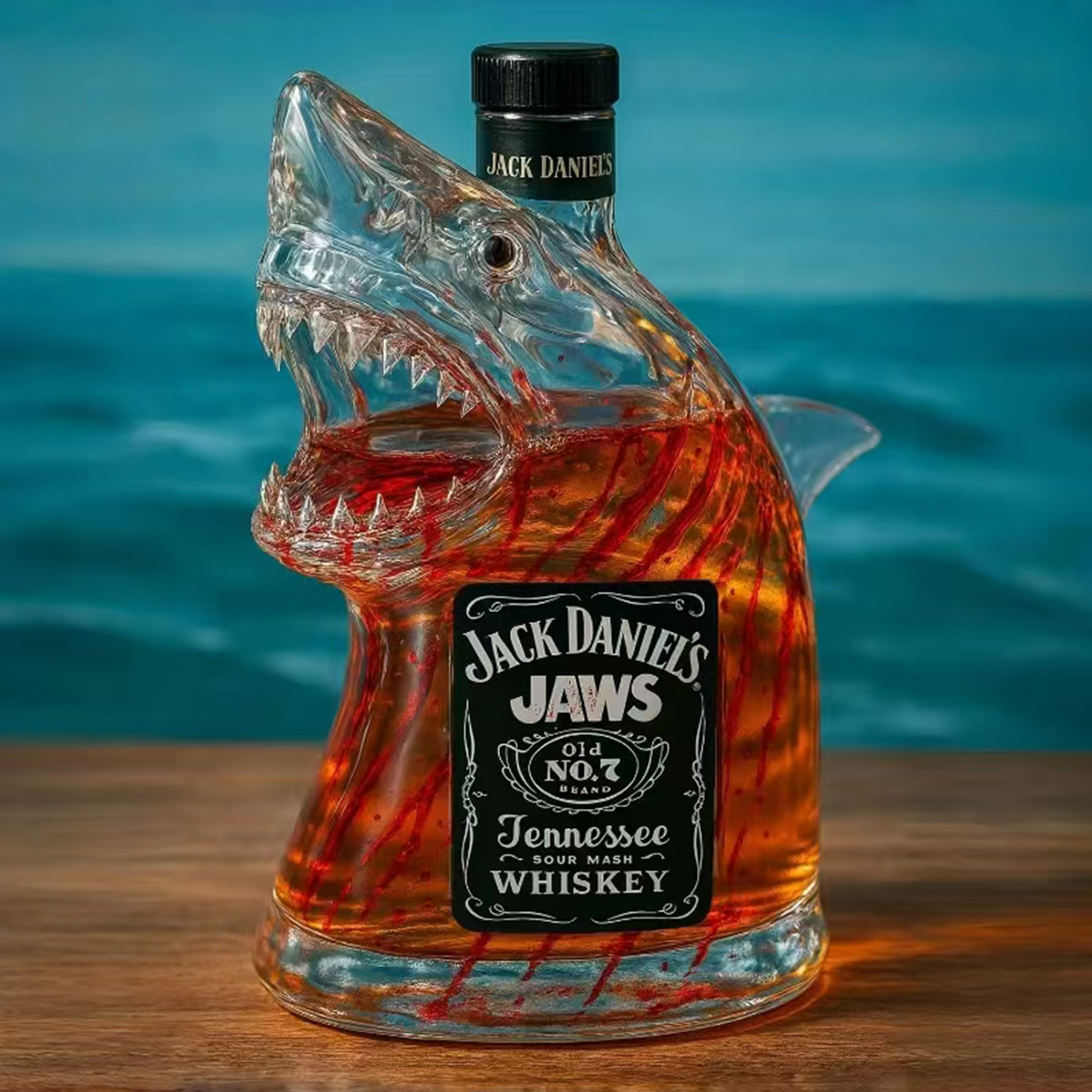 Funny Great White Shark Bottle, 3D Engraved Unique Decanter for Dad Husband Boyfriend, Home Bar Decor, Collectibles Gifts